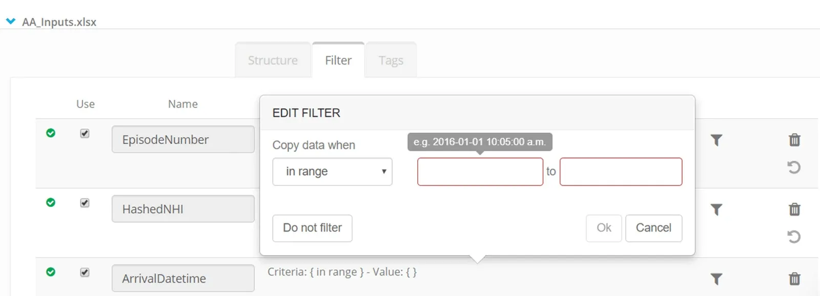 Filter the data (screenshot)